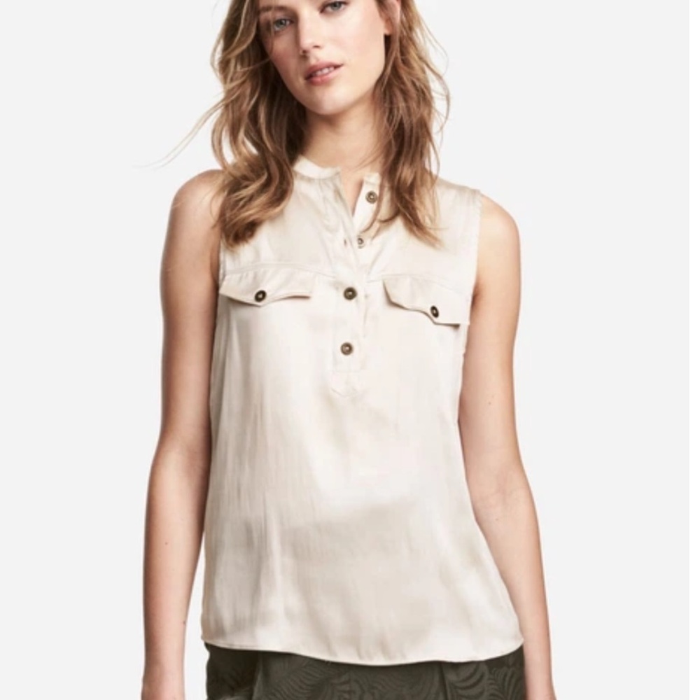 H&M Light Gray Satin Sleeveless Top Size 4